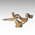 Estatua de la vida oriental Madre-hijo jugando Escultura de bronce Tple-010